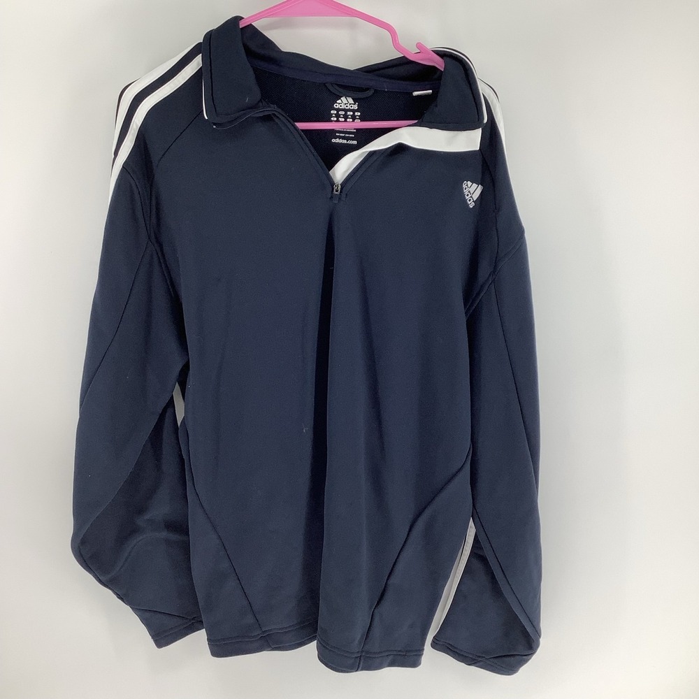 Adidas Mens XL Navy Blue Quarter Zip Pullover‎ 3 Stripe Track Jacket Activewear